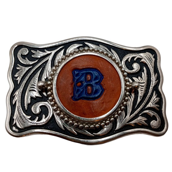 Initial B Belt Buckle Blue Letter Name Vintage Wes