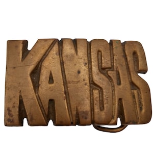 Kansas Spell Out Belt Buckle Vintage Brass KS Spellout Country Western Cowboy Rodeo