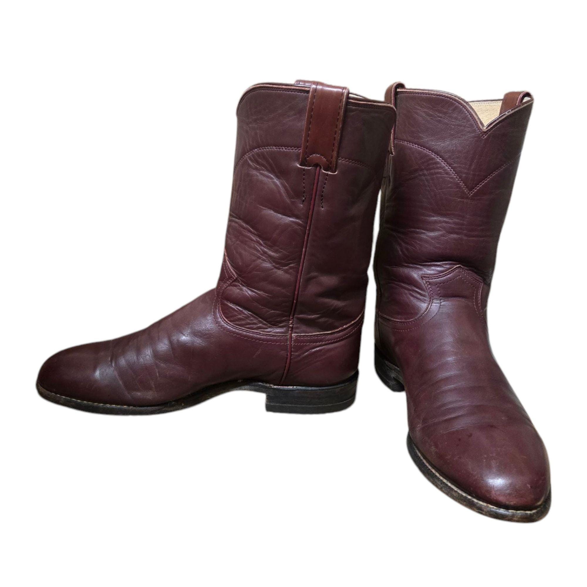 Justin Cowboy Boots Ropers Burgundy Leather Mens 9 D Made in USA Western