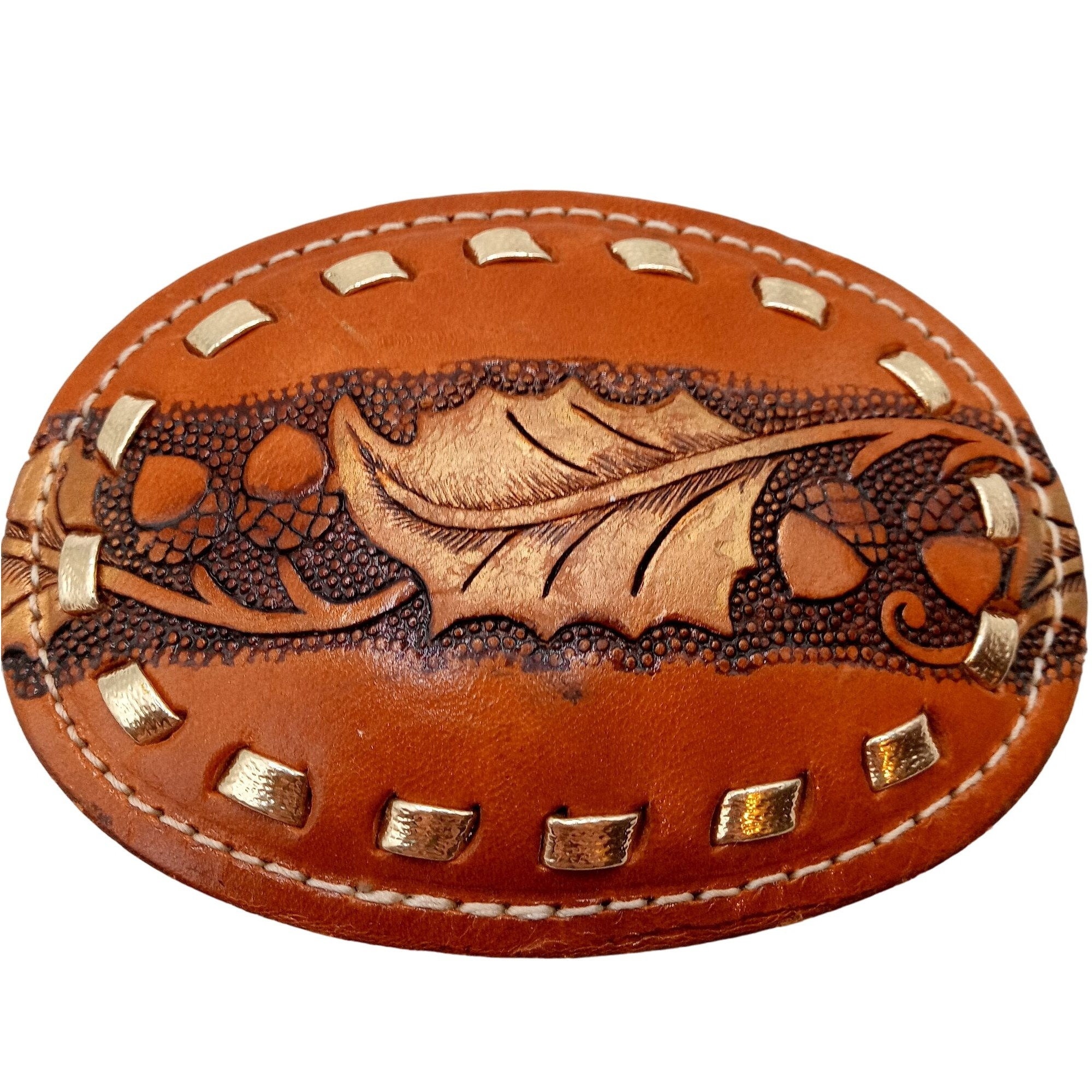 Acorn Leaf Leather Belt Buckle Country Western Brown Cowboy  display picture 2