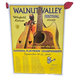 Cartel del festival Walnut Valley 2002 Música bluegrass de Kansas desde el corazón