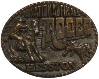 Hebilla de cinturón NFR 1978 Hesston Finales nacionales Rodeo Calf Roper Años 70 Oeste