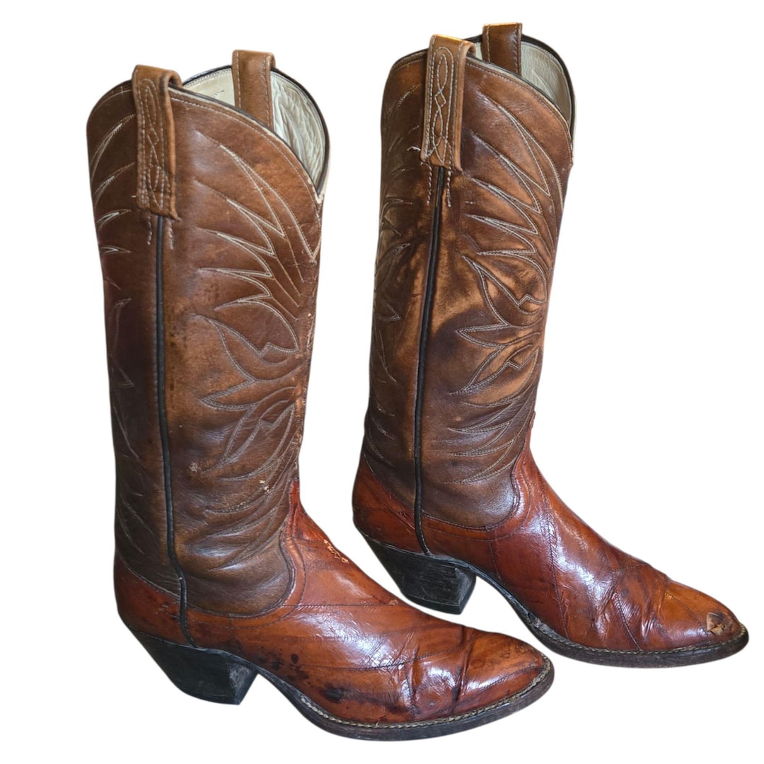 Dan Post Brown Exotic Leather Distressed Cowboy Boots Ladies  display picture 3