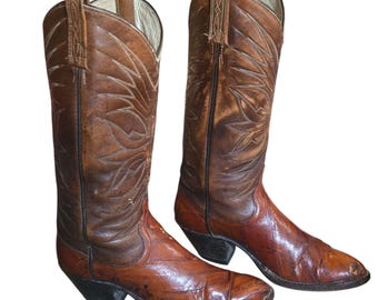 Dan Post Brown Exotic Leather Distressed Cowboy Boots Ladies 6 7 Western Vintage
