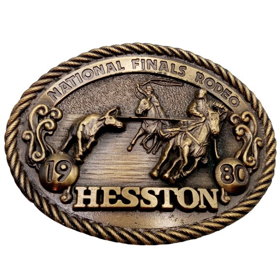 Vintage NFR Belt Buckle Rodeo 1980 Hesston Nation… - image 1