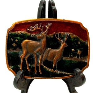 Deer Belt Buckle Vintage Antlers Elk Wildlife Landscape Country Western Trucker