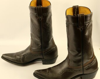 Wrangler Cowboy Boots Brown Leather Mens Size D Vintage