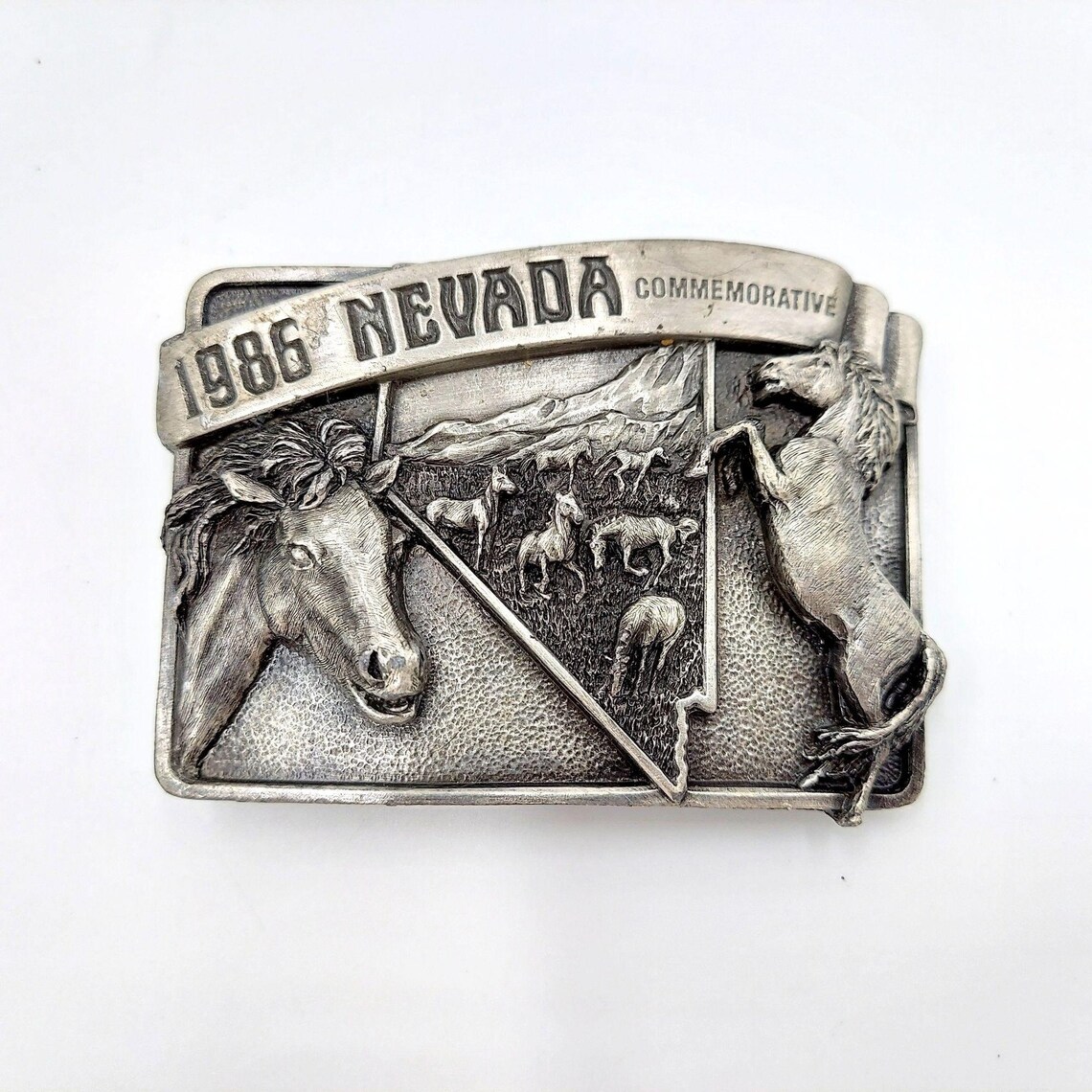 Nevada Belt Buckle 1986 Wild Horses Commemorative Limited Etsy