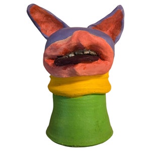 Unique Monster Head Sculpture Tongue Teeth Scary Creature OOAK Modern Art Oddity Weird