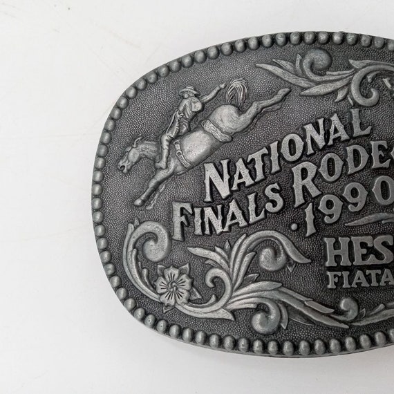 1990 NFR Rodeo Belt Buckle Bronc Rider Cowboy Vintage… - Gem