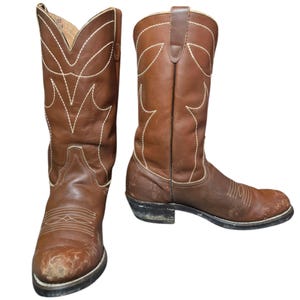 Vintage Cowboy Boots Brown Leather Mens 9 D Work Chore Western Rockabilly