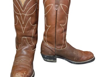 Vintage Cowboy Boots Braun Leder Herren 9 D Arbeit Western Rockabilly Stiefel