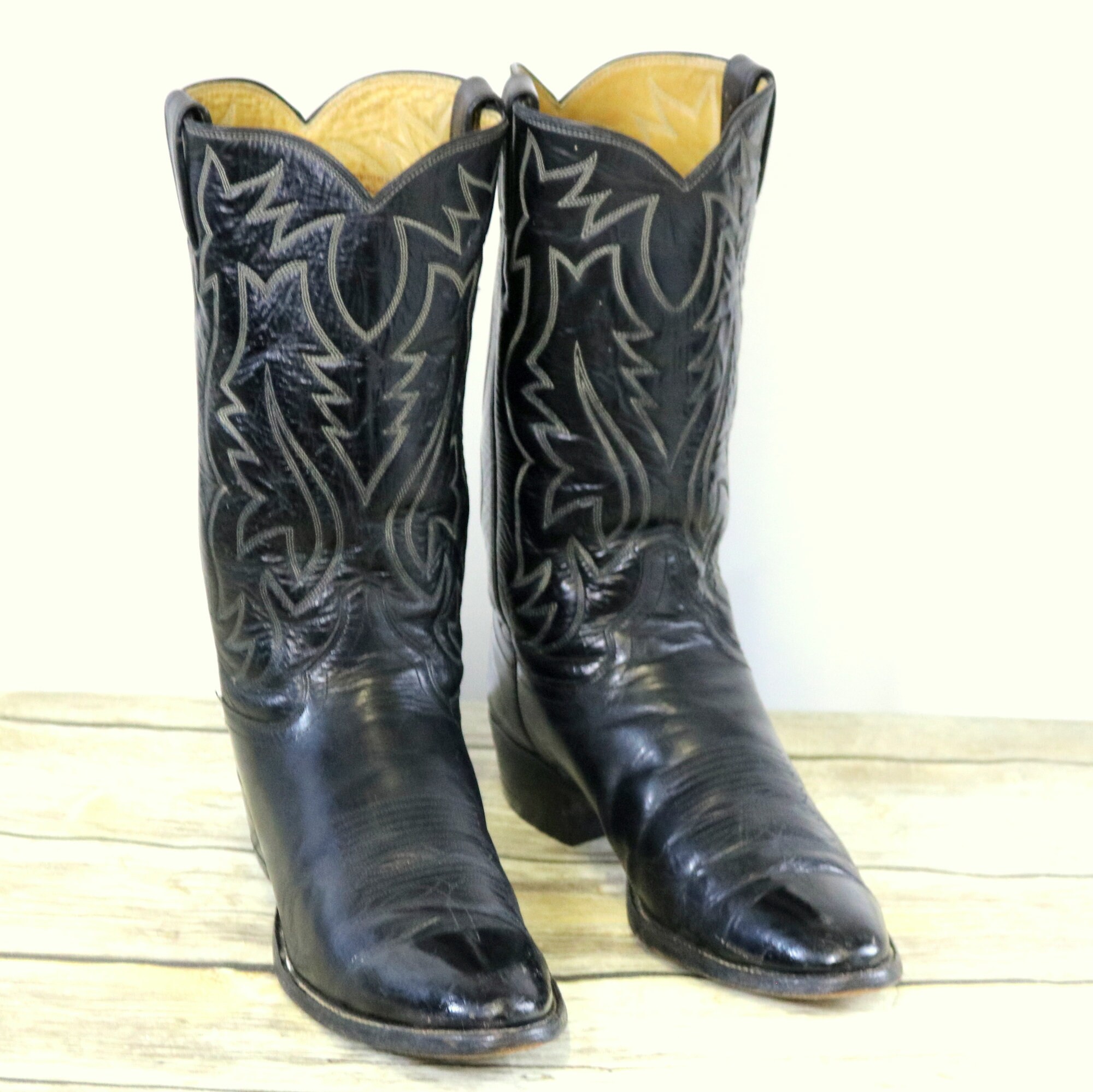 Justin Cowboy Boots Black Leather Mens Size 9.5 B Narrow Etsy Ireland