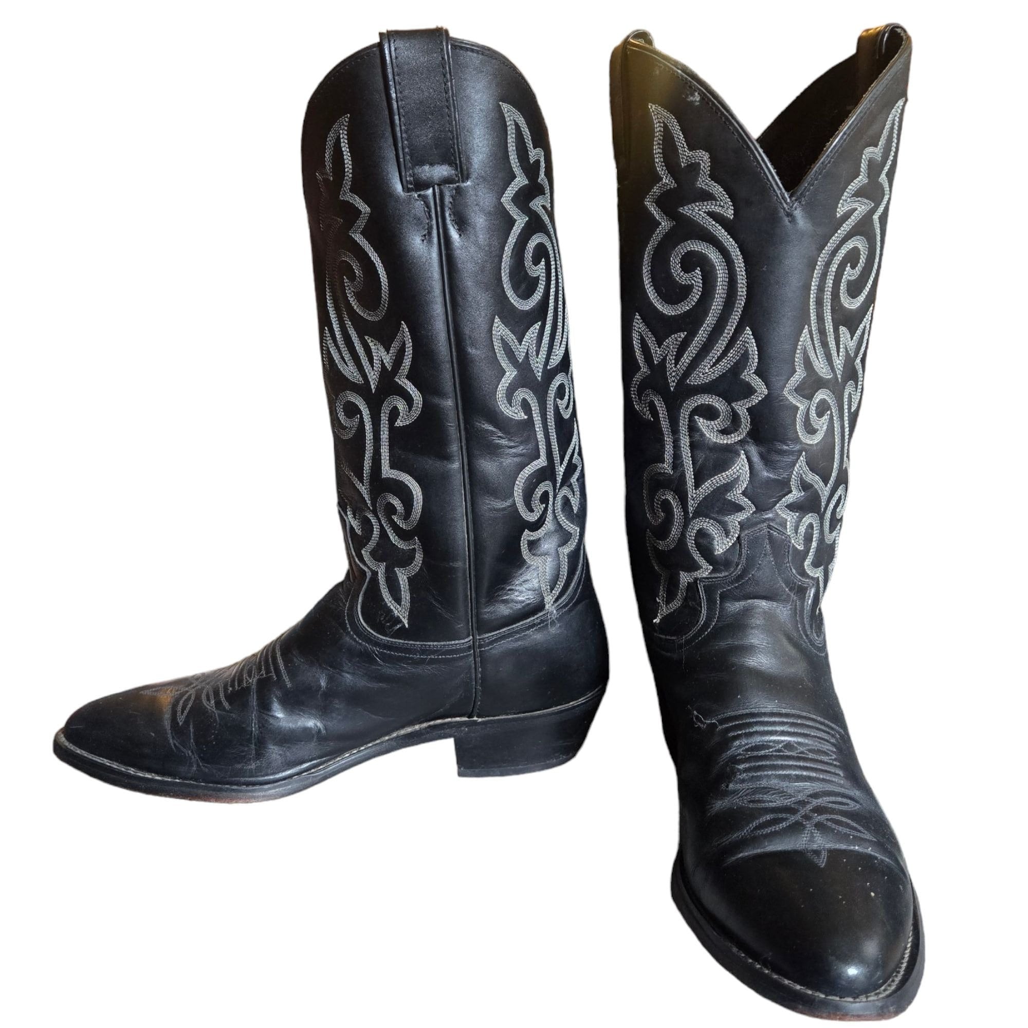Justin Black Leather Cowboy Boots Mens 10 EE Extra Wide 