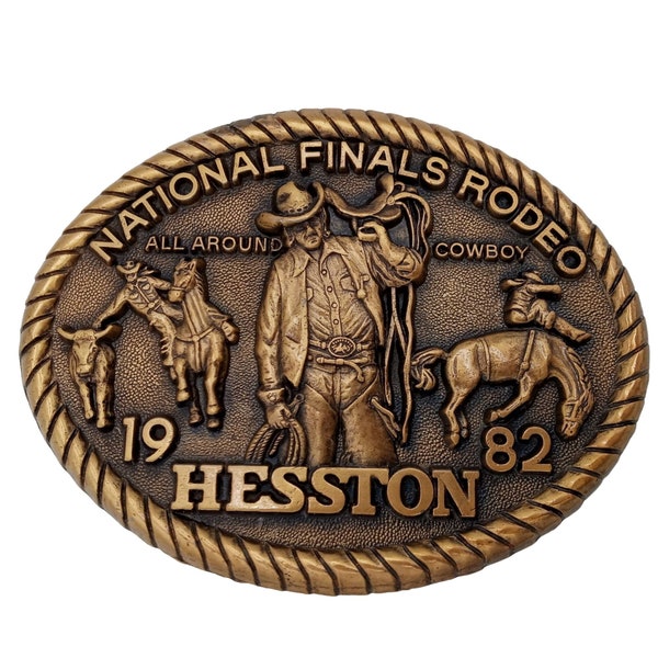 1982 Rodeo Cowboy Belt Buckle Hesston NFR National Finals All Around Vintage OKC