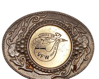 1982 Colorado VFW Belt Buckle Vintage Veterans Vet Military Western Wear