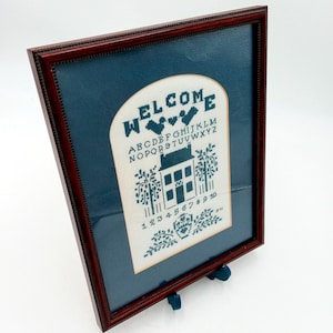 Willkommen Gerahmte Kreuzstich Sampler Saltbox Home Birds Herz Vintage 1991 Prim