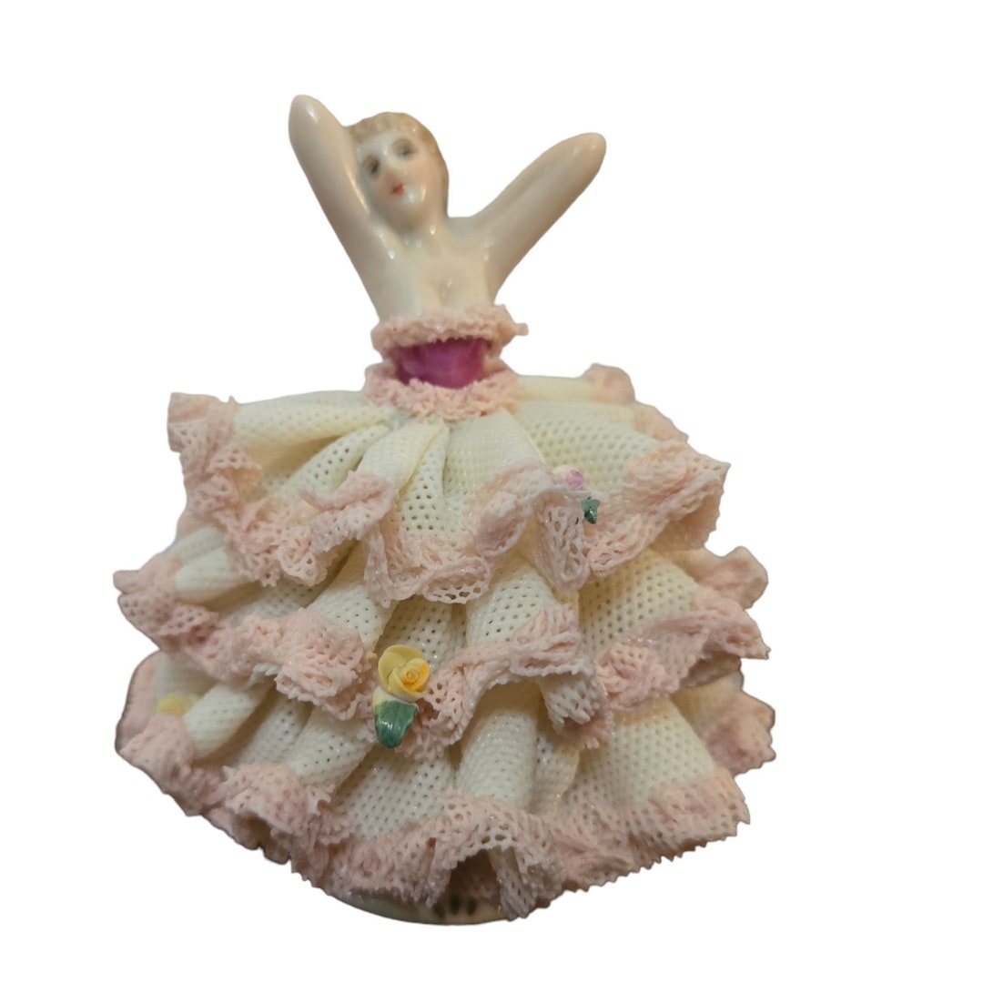 Irish Dresden Ireland　白鳥　レース　ピンク　置物 Antique Irish Dresden Porcelain Pink Lady Figurine Ireland MZ Lace