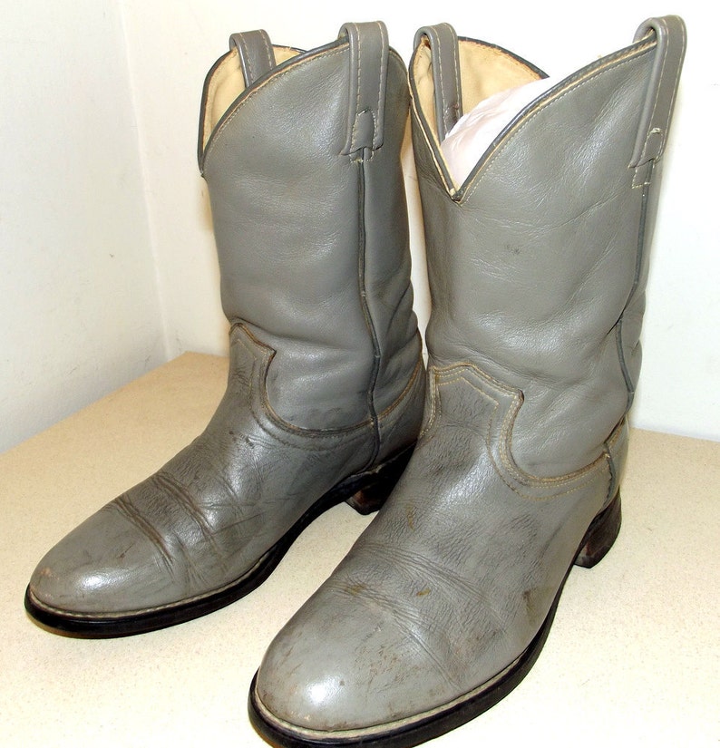 Vintage Grey Leather Cowboy Boots With Butterfly in a Cowgirl - Etsy
