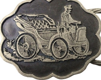 Horse Drawn Steam Engine Fire Carriage Vintage Pewter Belt  display picture 1