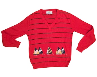 Suéter rojo para mujer Shirlee Designs con diseño de velero, talla pequeña, estilo vintage Cyn Les