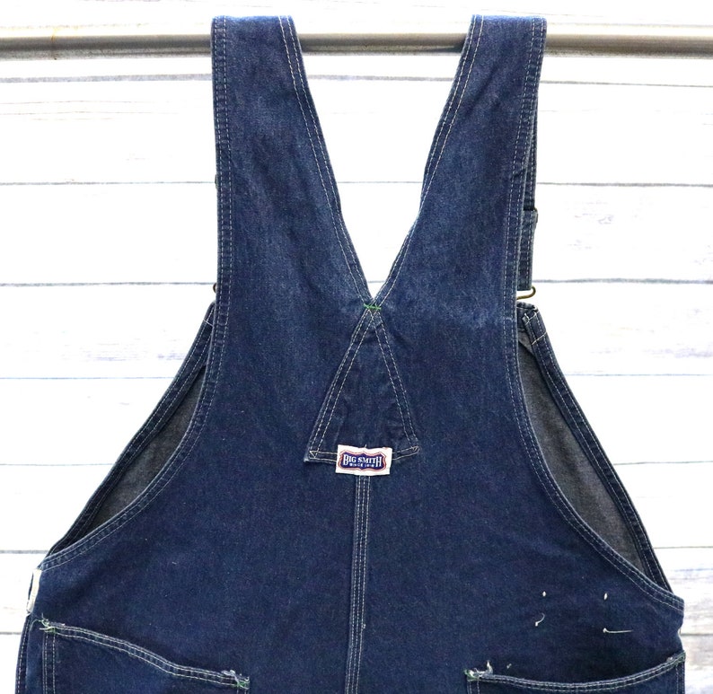 Big Smith Bib Overalls Blue Denim Vintage Carpenter Rockabilly Work Farm 43 x 28