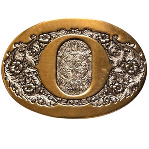 Initial O Belt Buckle Vintage 24KP Gold Silver Tone Name Cowboy Country