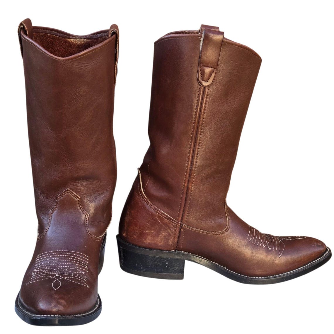 Vintage Brown Leather Cowboy Boots Mens 9 B narrow Western Rodeo Rockabilly, foto 1 di 5