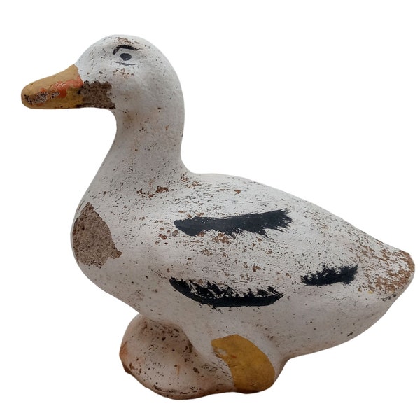 Vintage Duck Sculpture Cement Concrete 5 Inch Small Yard Garden Art Decor