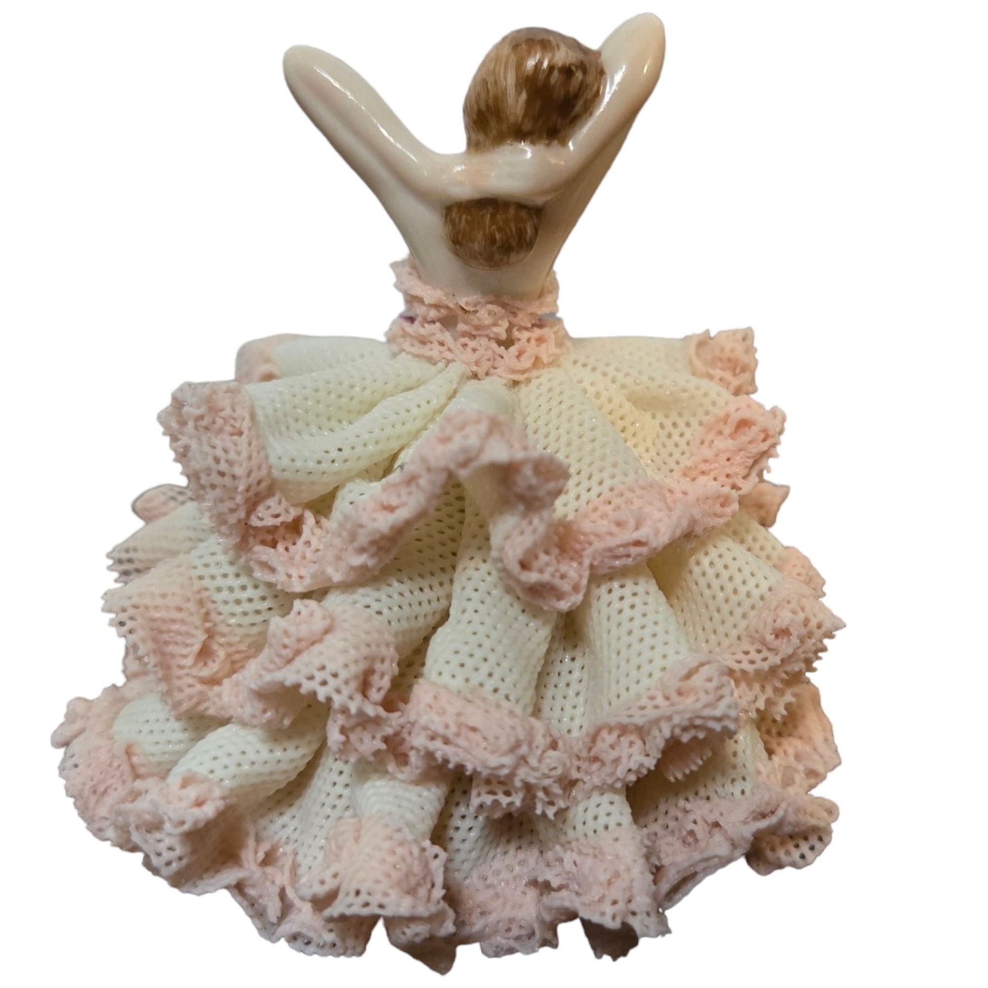 Antique Irish Dresden Porcelain Pink Lady Figurine Ireland MZ Lace
