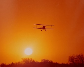 Aircraft Flying At Sunset Photograph Print 16 x 20 Airplane Plane Photo Art Vintage