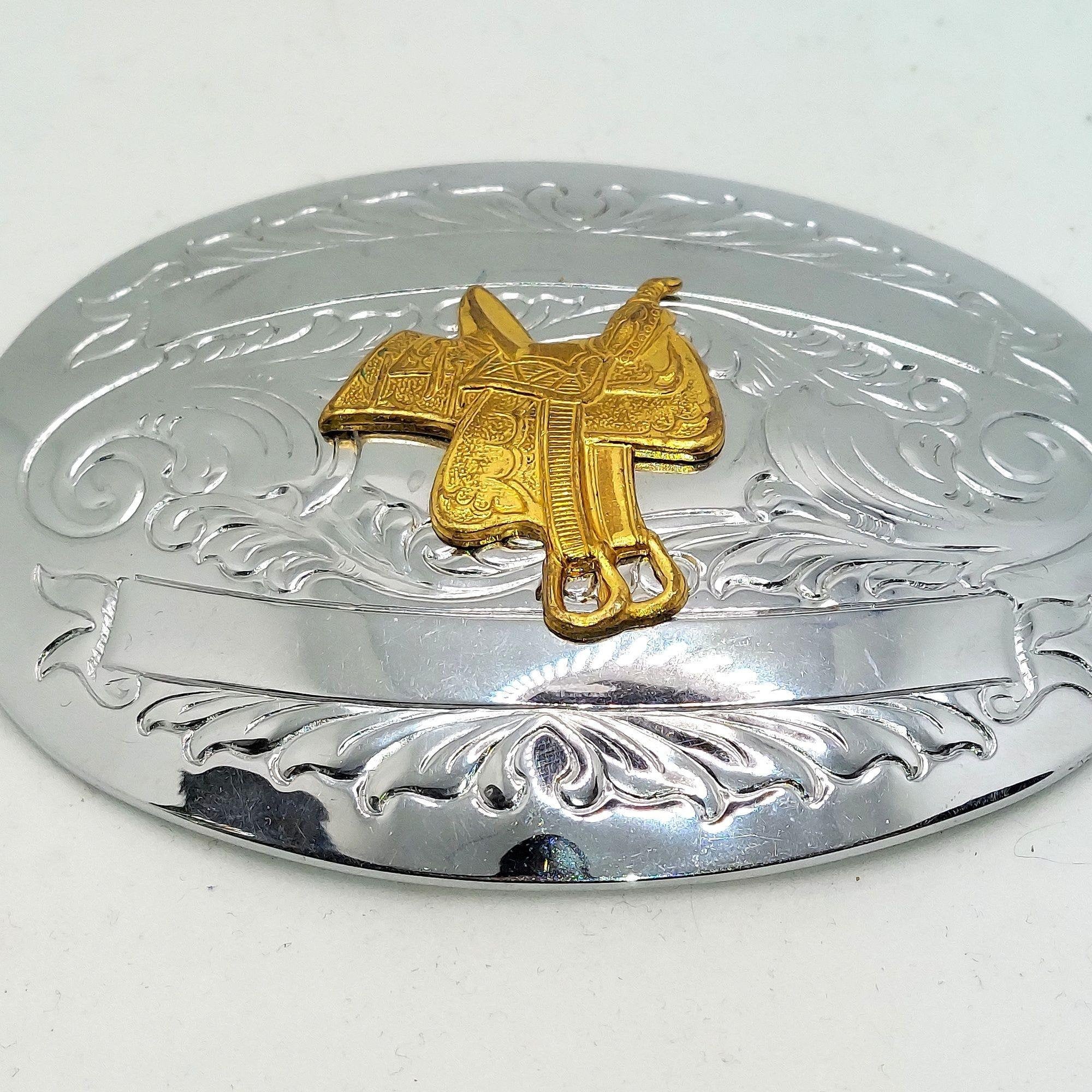 RODEO COWGIRL TRIPLE HEART WESTERN SILVER & GOLD PLATED TROPHY BELT BUCKLE 