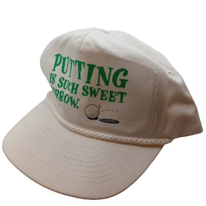 Putting Is Such Sweet Sorrow Snapback Hat Cap Grungy White AS IS READ Well Worn