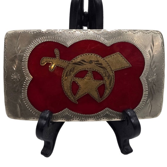Vintage Shriners Belt Buckle Handcrafted Silver Red Masonic Society