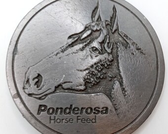 Ponderosa Horse Feed Belt Buckle Vintage Formax Con Agra Advertising Western Wear