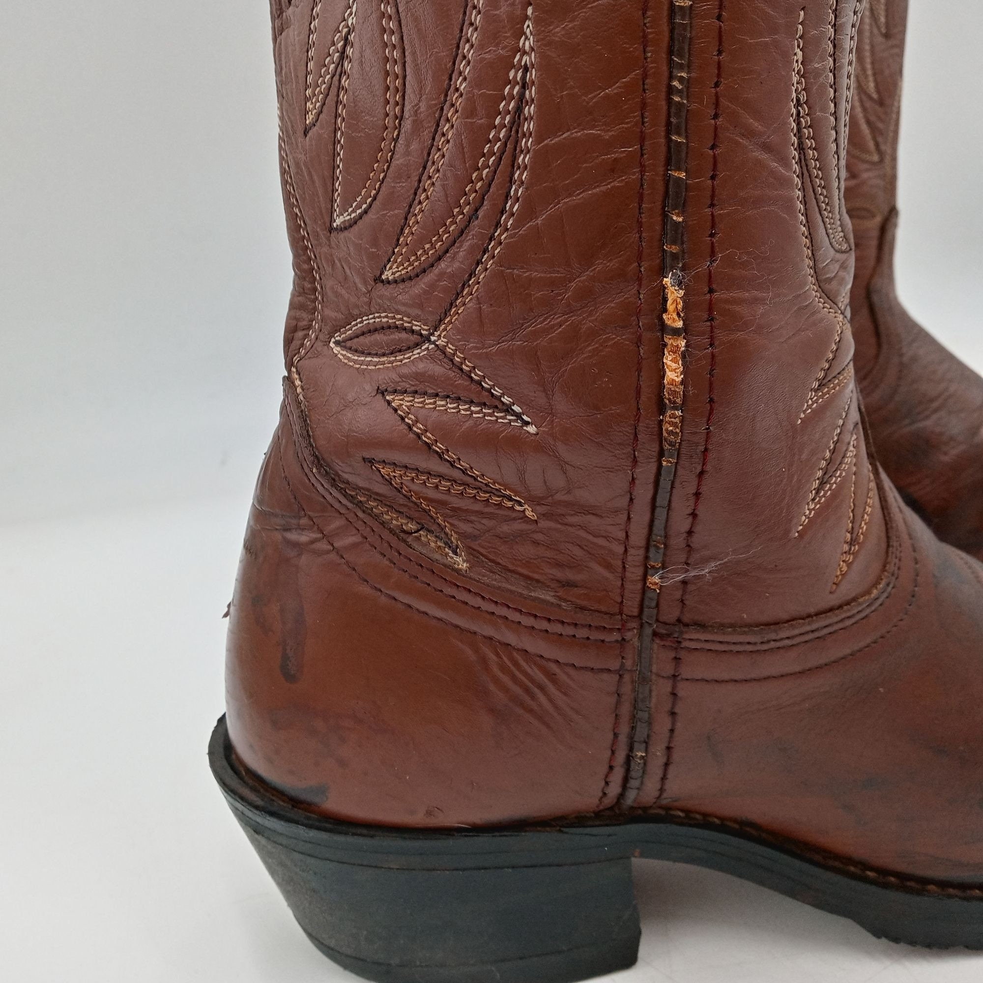 Vintage Brown Leather Cowboy Boots Mens 7 D Country Western  display picture 1