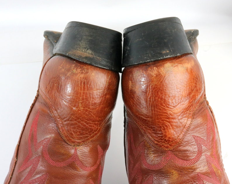 Vintage Cowboy Boots Brown Leather Western Rockabilly Mens Size 9 D Distressed