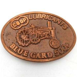 John Deere A Tractor Belt Buckle Coop Lubricants Blue Gard 500 Vintage Farm