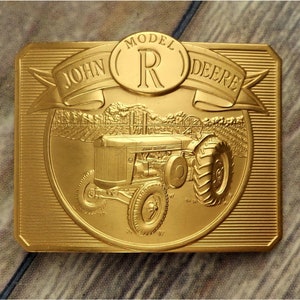 John Deere Model R Tractor Belt Buckle 1990 Limited Edition Agriculture Farm Ranch Collectible image 1