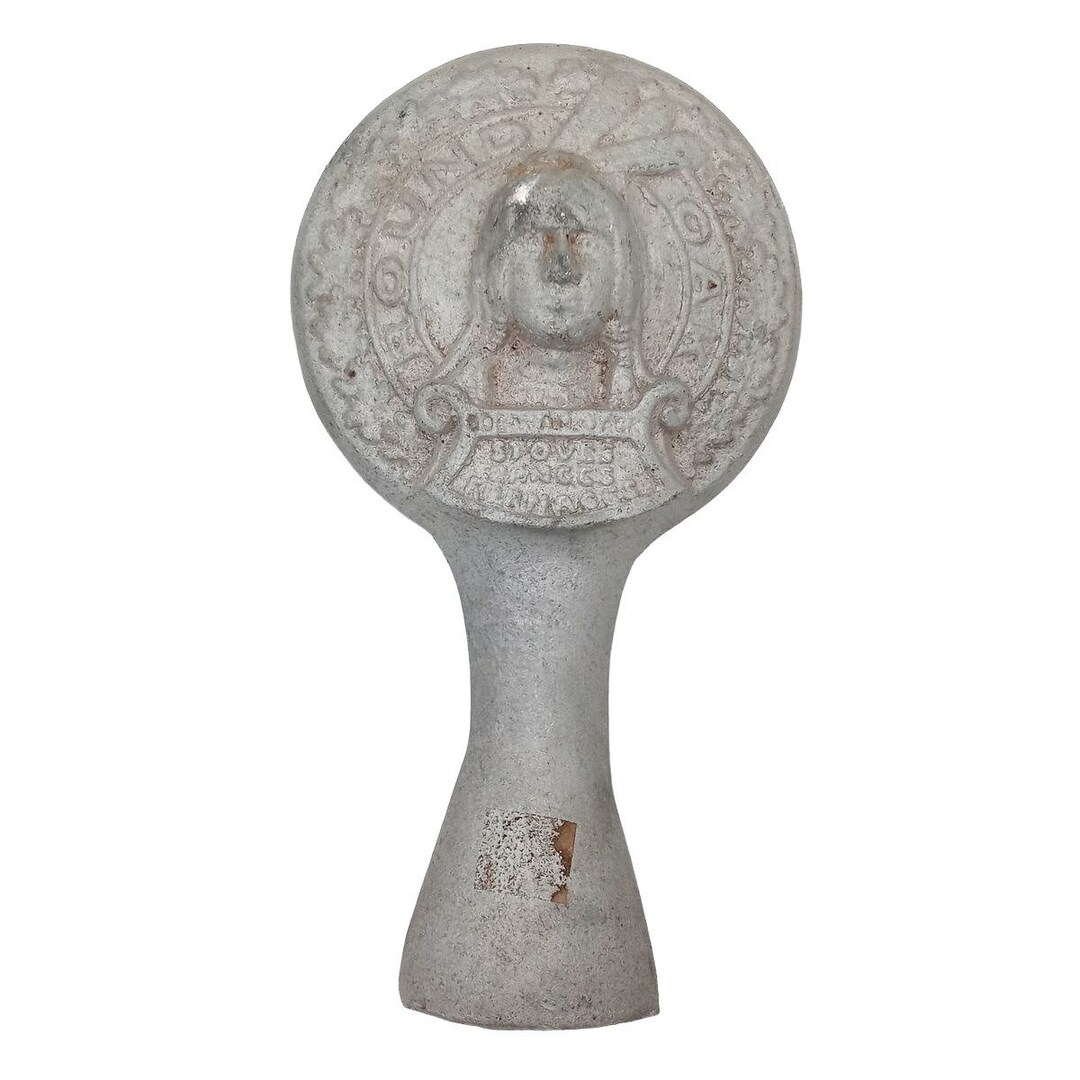 Antique Round Oak Wood Stove Finial Topper Doe Wah Jack Advertising