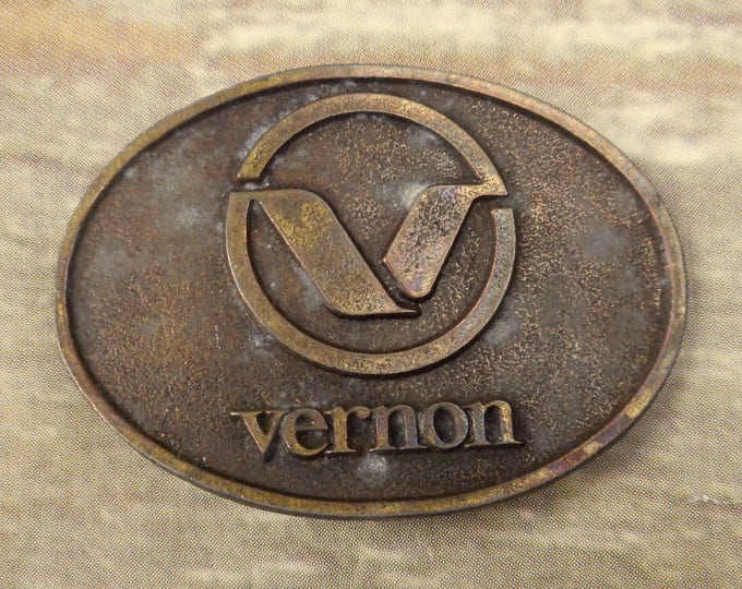 Vernon Belt Buckle Distressed Advertising Promo Promotional Logo