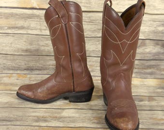 Vintage Cowboy Boots Brown Leather Mens Size 8 D Country Western Rockabilly