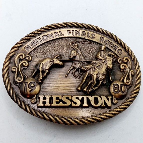 Vintage NFR Belt Buckle Rodeo 1980 Hesston Nation… - image 4