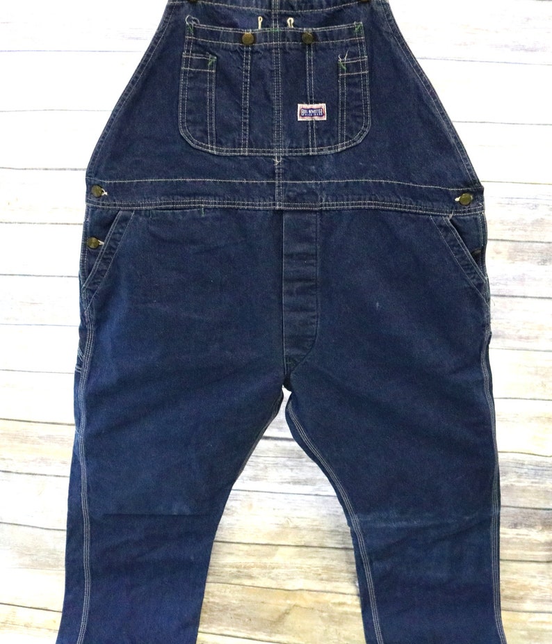 Big Smith Bib Overalls Blue Denim Vintage Carpenter Rockabilly Work Farm 43 x 28