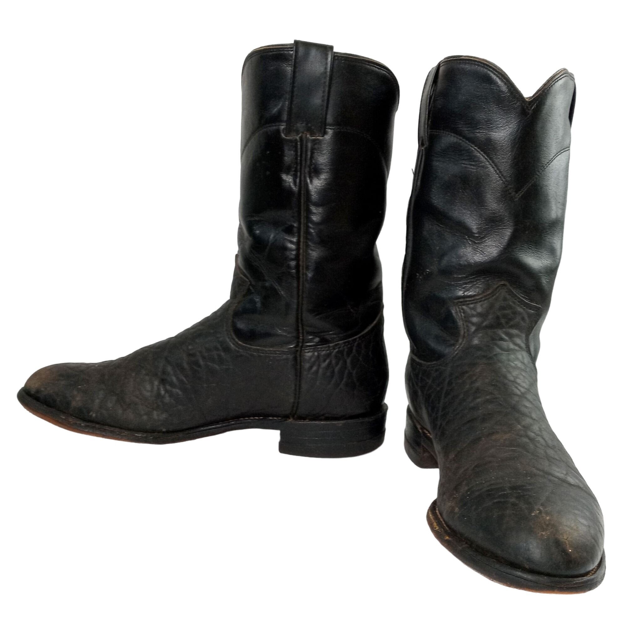 Bottines de cowboy Justin en cuir noir pour hommes 7,5 D effet vieilli READ vintage Western Wear - France