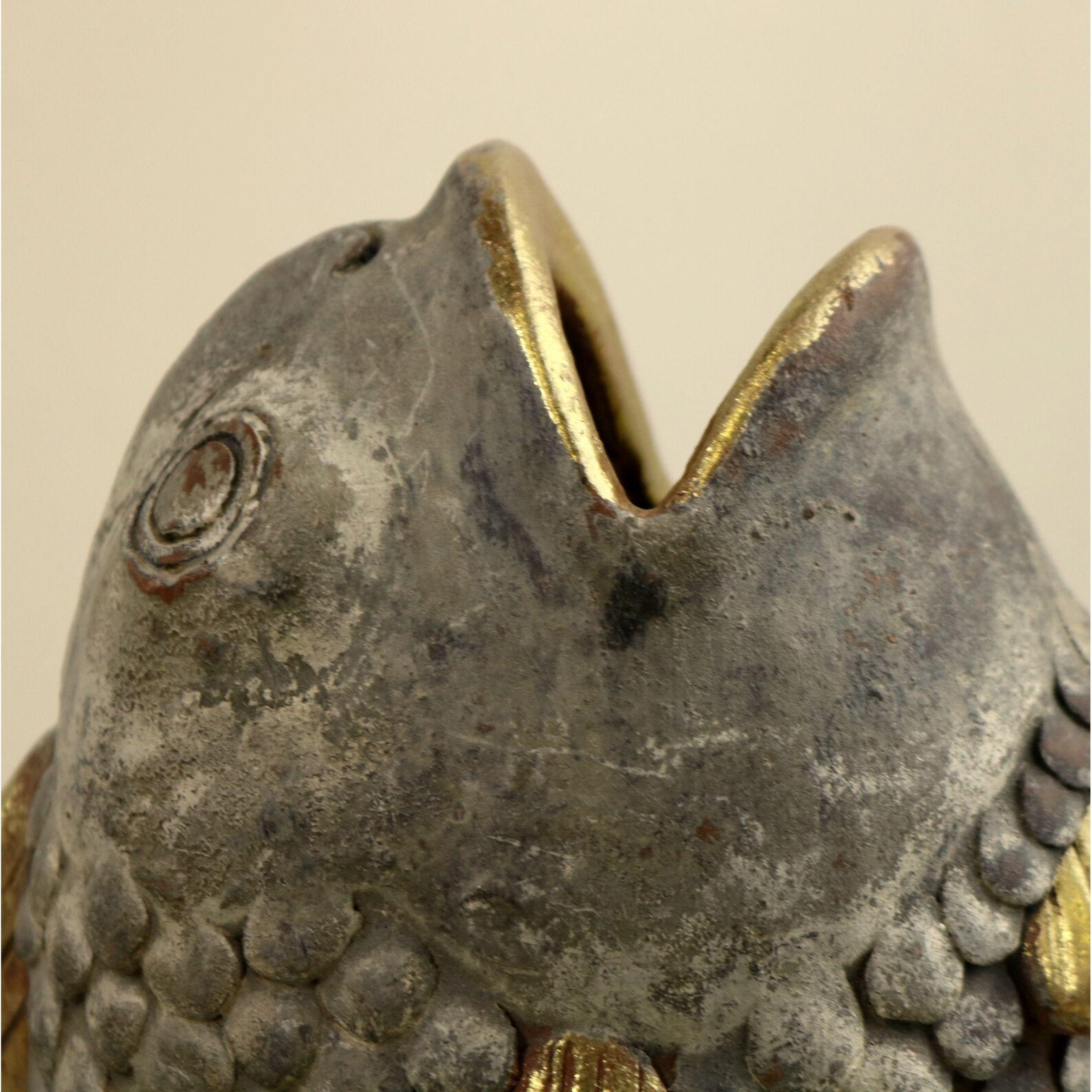 Terra Cotta Fish Sculpture Planter Vase Garden Art Gold Gray Etsy