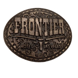 Frontier Hotel Belt Buckle Western Longhorn Las Vegas Casino Vintage Distressed
