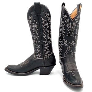 Laramie Cowboy Boots Mens Black Leather Size 8.5 A Very Narrow Country Western