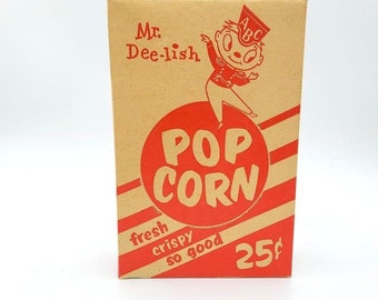 Vintage Popcorn Box Container Mr Dee Lish Home ABC Theater Movie Room Decor