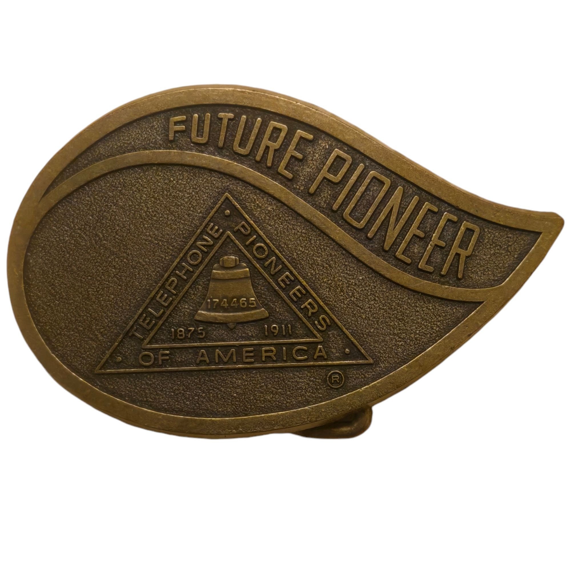 Vintage Telephone Belt Buckle Pioneers of America Future Pioneer